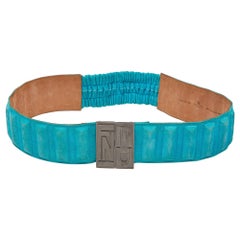 Fendi Blue Suede Buckle Waist Belt 75CM