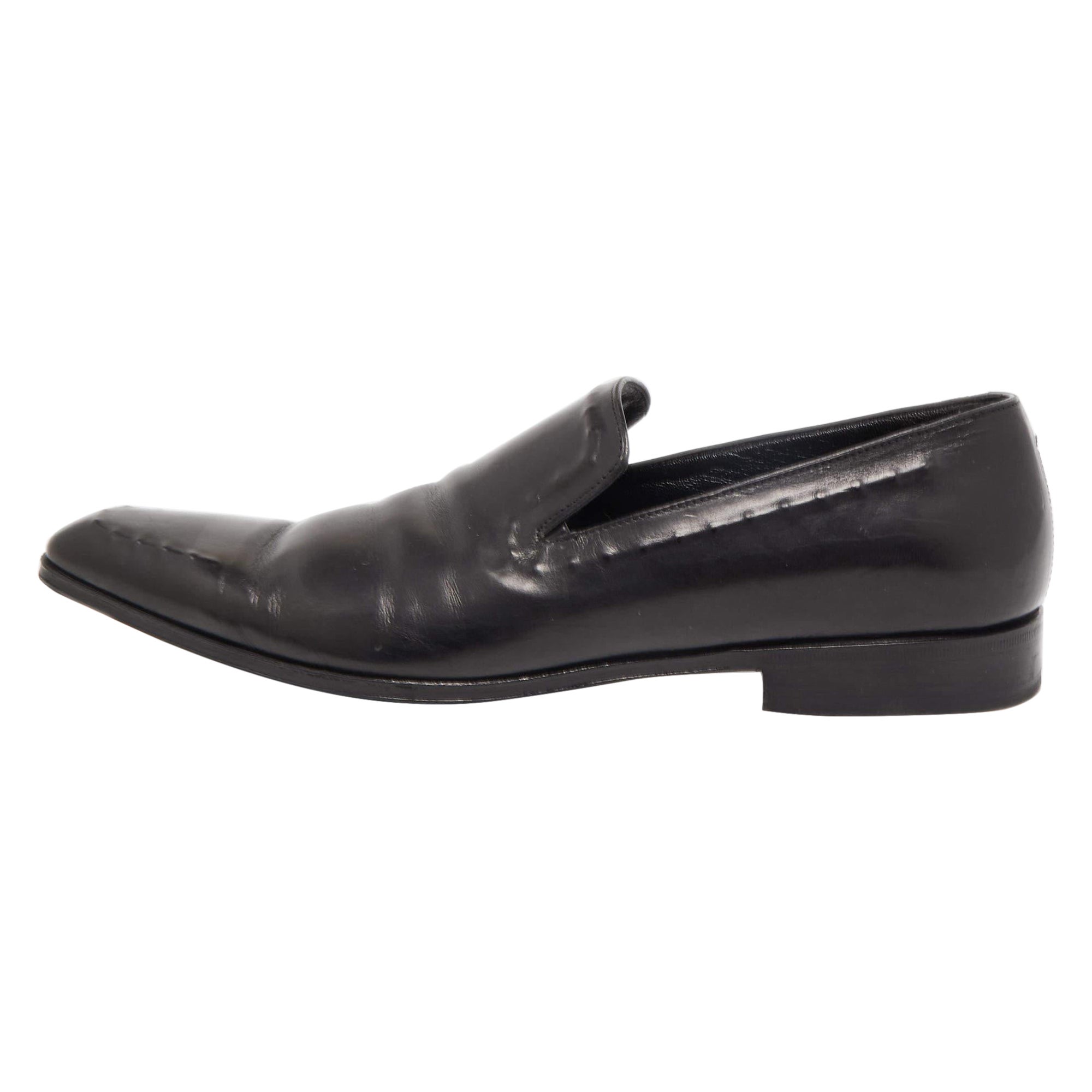 Dolce & Gabbana Schwarzer Leder Slip On Loafers aus Leder Größe 42.5