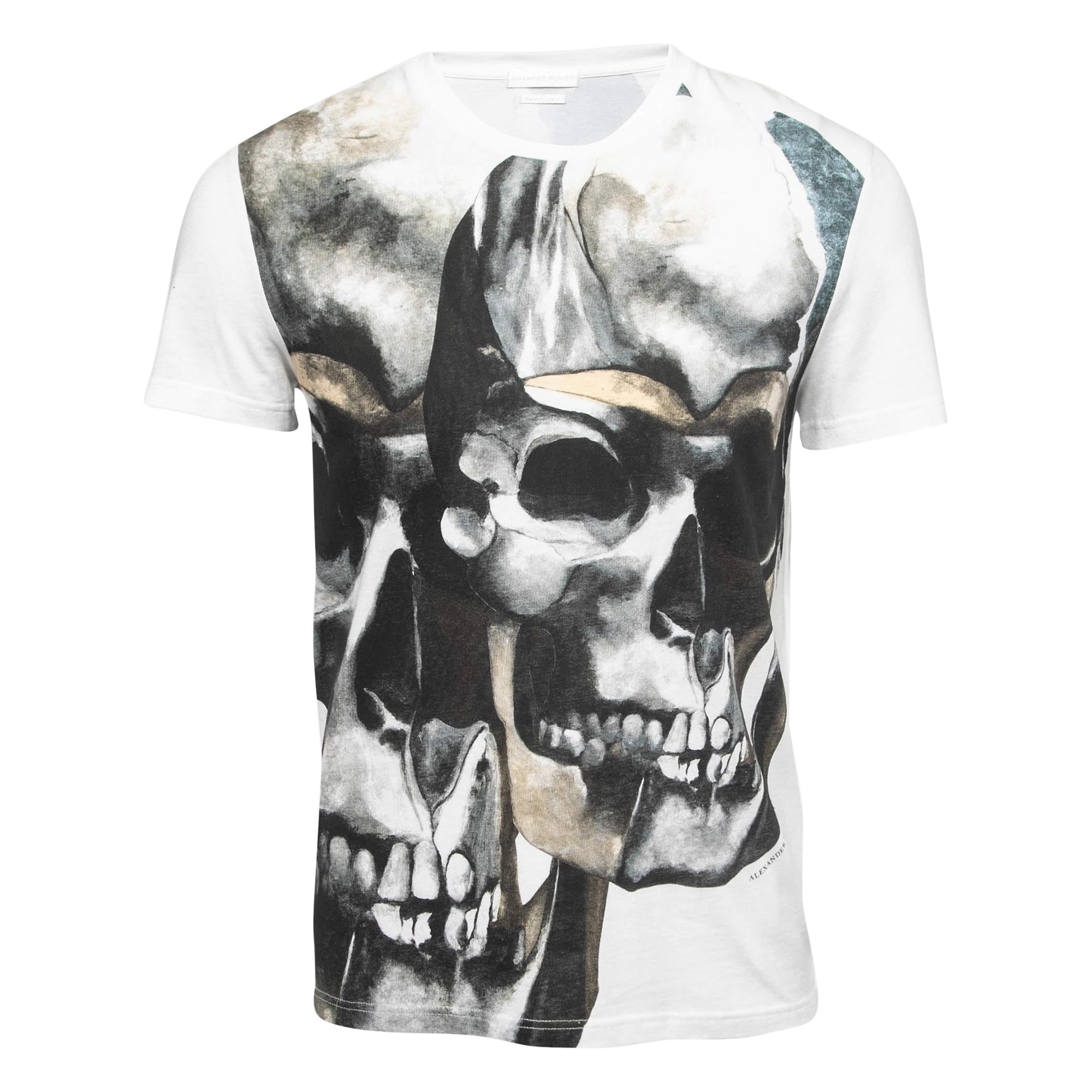 Alexander McQueen Camiseta cuello redondo algodón estampado calavera blanca XS