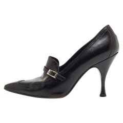 Sergio Rossi Black Leather Pointed Toe Loafer Pumps Size 37