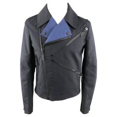 Men's New KENZO 40 Black & Navy Cotton Motocrycle Jacket