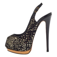 Guiseppe Zannotti Sequins & Velvet Peep Toe Slingback Platform Sandals Size 37