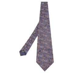 CH Carolina Herrera Navy Blue Logo Monogram Silk Tie