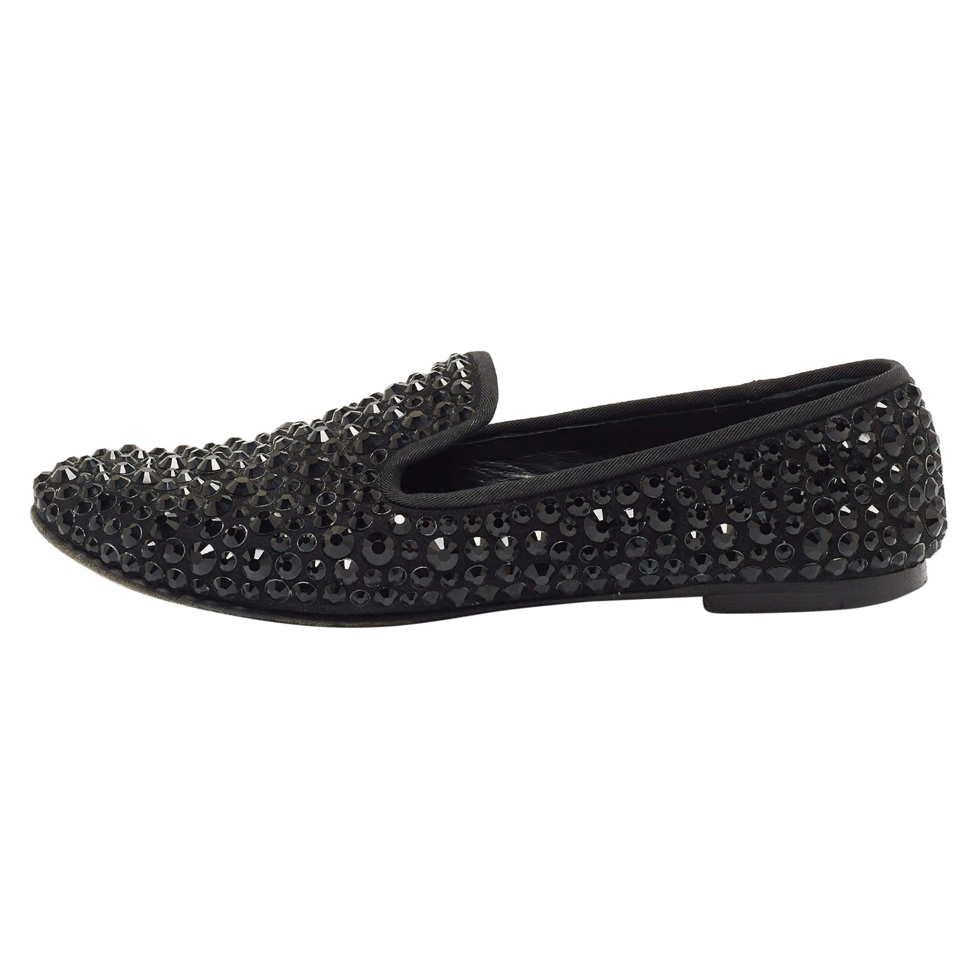 Giuseppe Zanotti Satin noir clouté cristal Dalila Smoking Slipper Taille 36