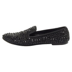 Giuseppe Zanotti Black Satin Crystal Studded Dalila Smoking Slipper Size 36
