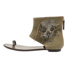 Giuseppe Zanotti Canvas Skull Crystal Embellished Toe Ring Zipper Flats Taglia 36