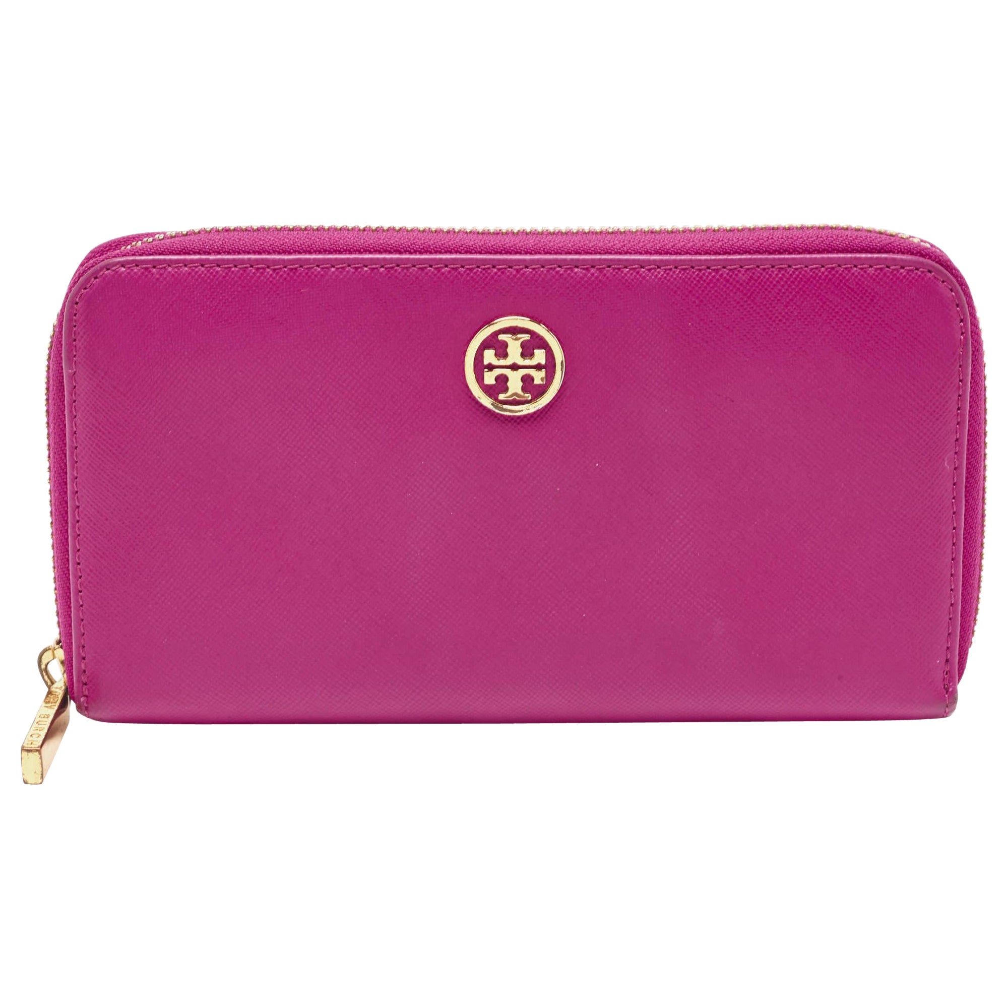 Tory Burch Majenta Saffiano Leather Robinson Zip Around Wallet