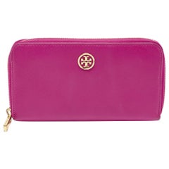 Tory Burch Majenta Saffiano Leather Robinson Zip Around Wallet