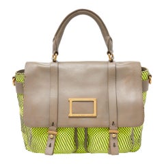 Marc by Marc Jacobs Neon Green/Grey Woven Patent & Leather Werdie Top Handle Bag