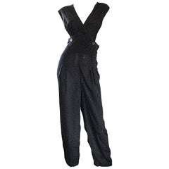 Avantgarde Vintage Shelli Segal 1990er Jahre Schwarz + Braun + Weiß gepunkteter Jumpsuit