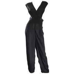 Avant Garde Vintage Shelli Segal 1990s Black + Brown + White Polka Dot Jumpsuit 9