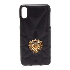 Dolce & Gabbana Black Quilted Leather Devotion iPhone XS Cover