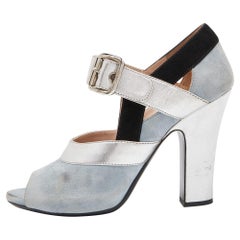 Miu Miu Tri Color Leather and Suede Bow Peep Toe Pumps Size 38