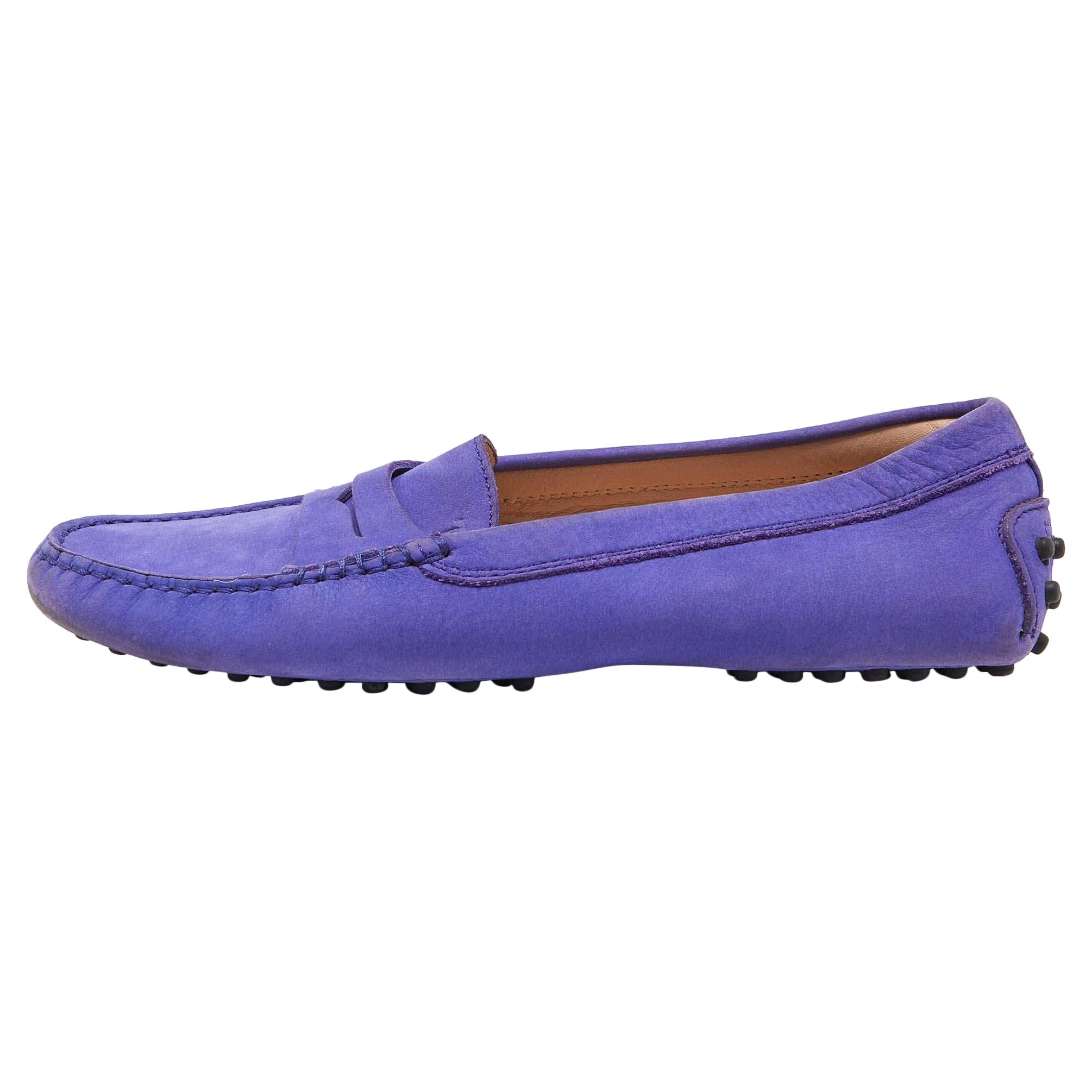 Tod's Purple Suede Penny Slip On Loafers Size 36