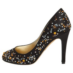 Gina - Escarpins en satin noir ornés de cristaux - Taille 36.5