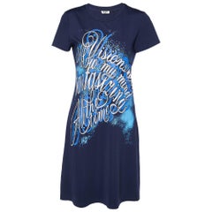 Kenzo Mini Vestido de Punto de Algodón Estampado Azul Marino L