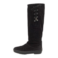 Tod's Black Suede Calf Length Boots Size 39