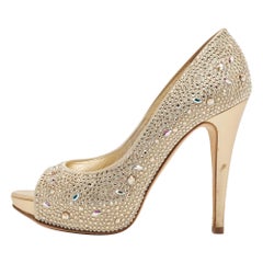 Gina Gold Satin Crystal Embellished Pumps 36.5