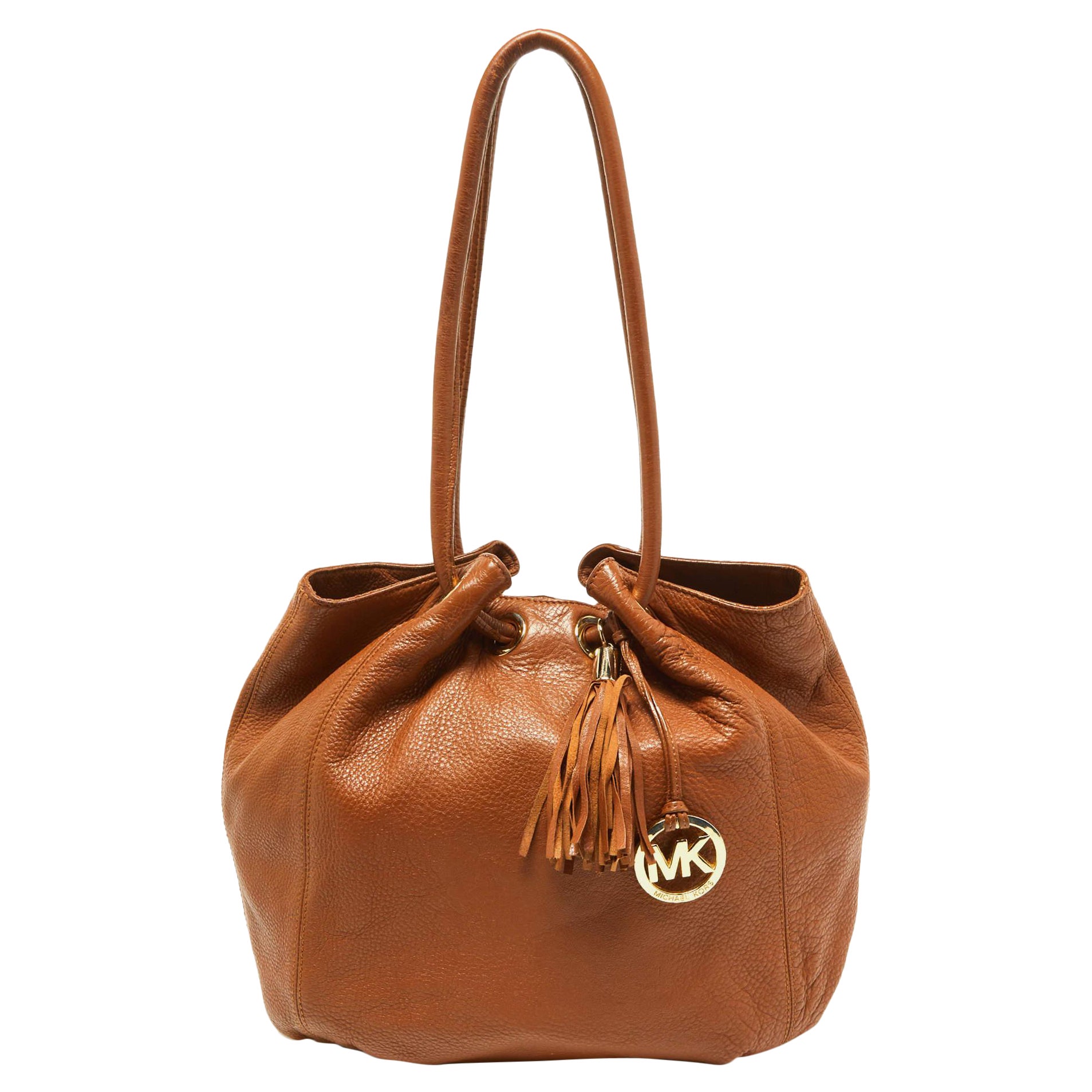 MICHAEL Michael Kors Tan Leather Tassel Hobo For Sale