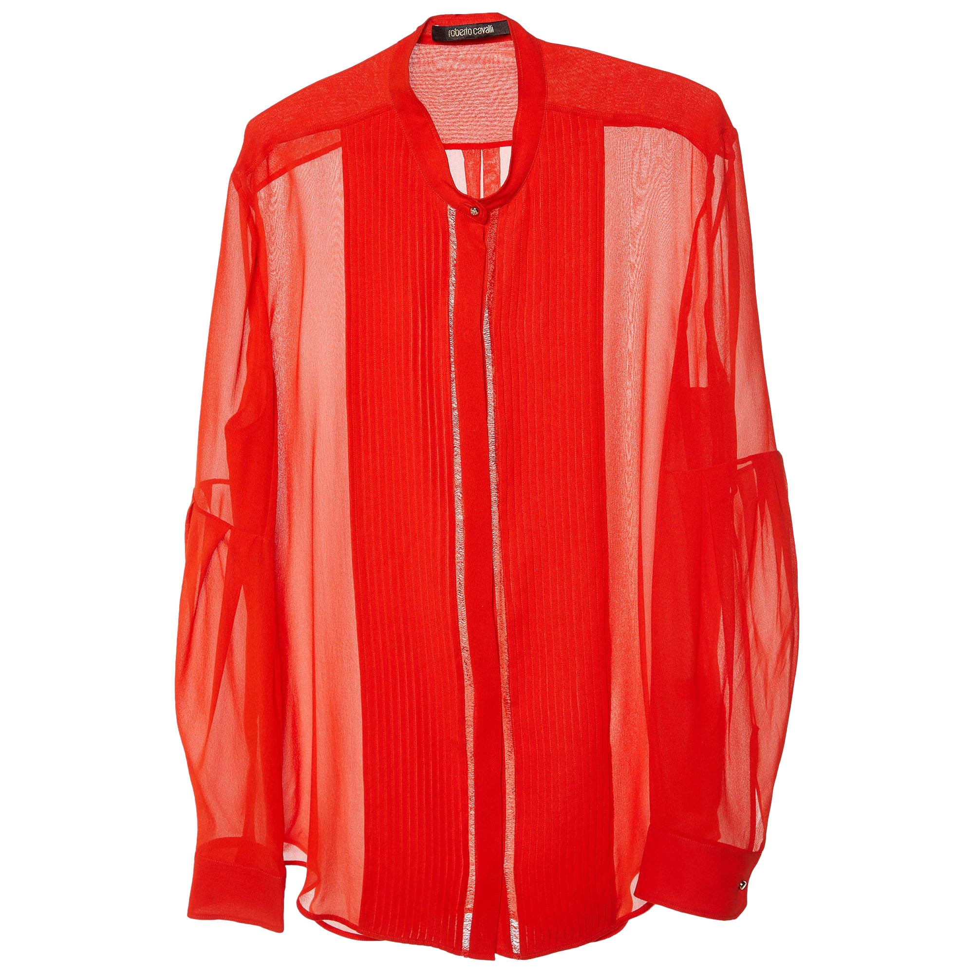 Roberto Cavalli - Camicia in seta rosso corallo con dettaglio a pince e bottoni - L.L.A.