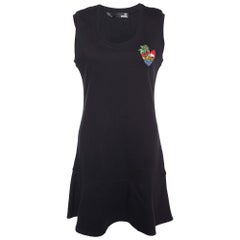 Love Moschino Black Cotton Knit Logo Applique Flute Hem Shift Dress M