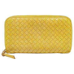 Bottega Veneta Yellow Intrecciato Leather Zip Around Continental Wallet