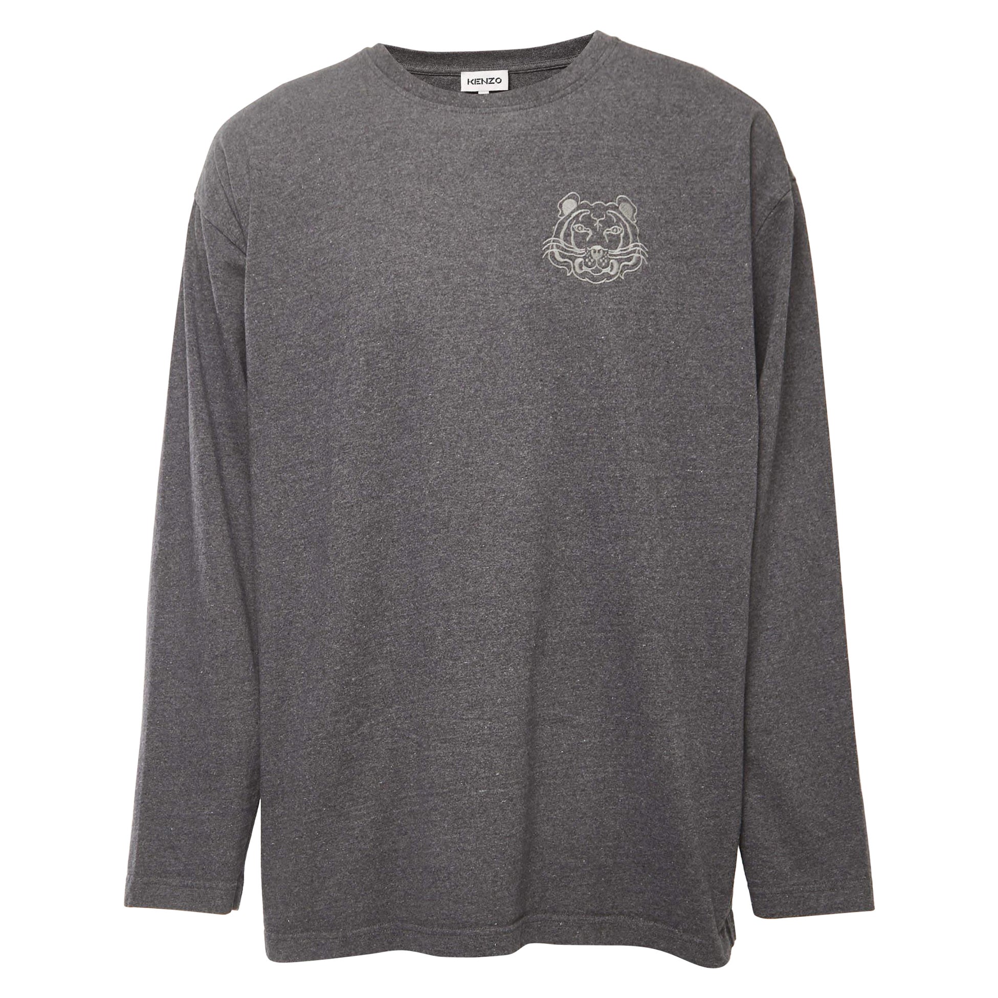 Kenzo Grey Logo Embroidered Cotton Crew Neck Sweatshirt L For Sale
