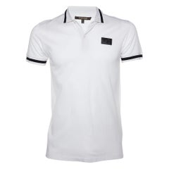 Roberto Cavalli Weißes Logo-Plakette Baumwolle Pique Polo-T-Shirt S
