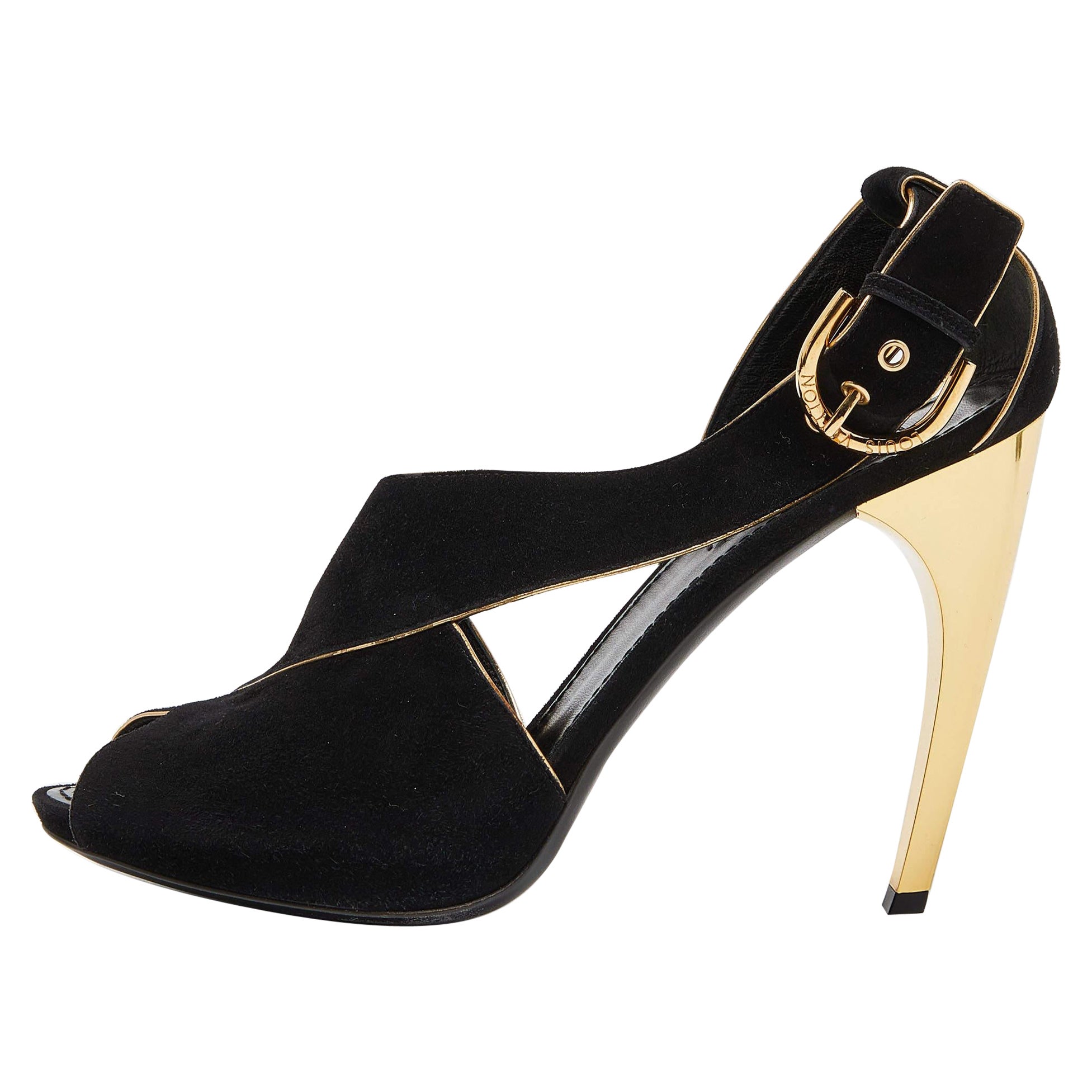 Louis Vuitton Black Leather and Suede Slingback Sandals Size 41