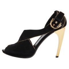 Louis Vuitton Black Leather and Suede Slingback Sandals Size 41