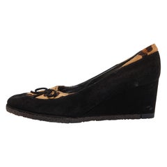 Stuart Weitzman - Pumps con zeppa in pelle di vitello e camoscio nero/marrone, taglia 40
