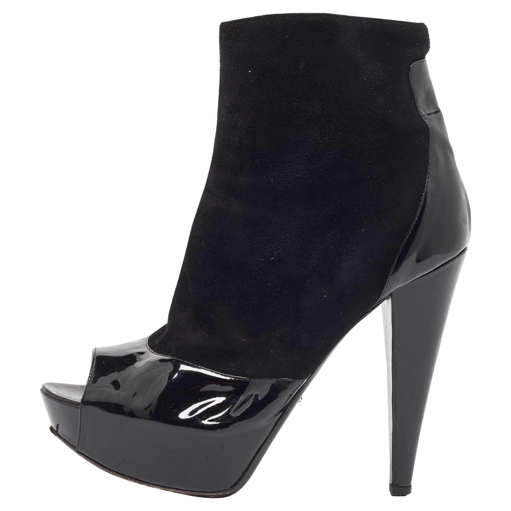 Sergio Rossi Pelle Scamosciata Baltimora Peep Toe Platform Ankle Boots Taglia 39.5 in vendita