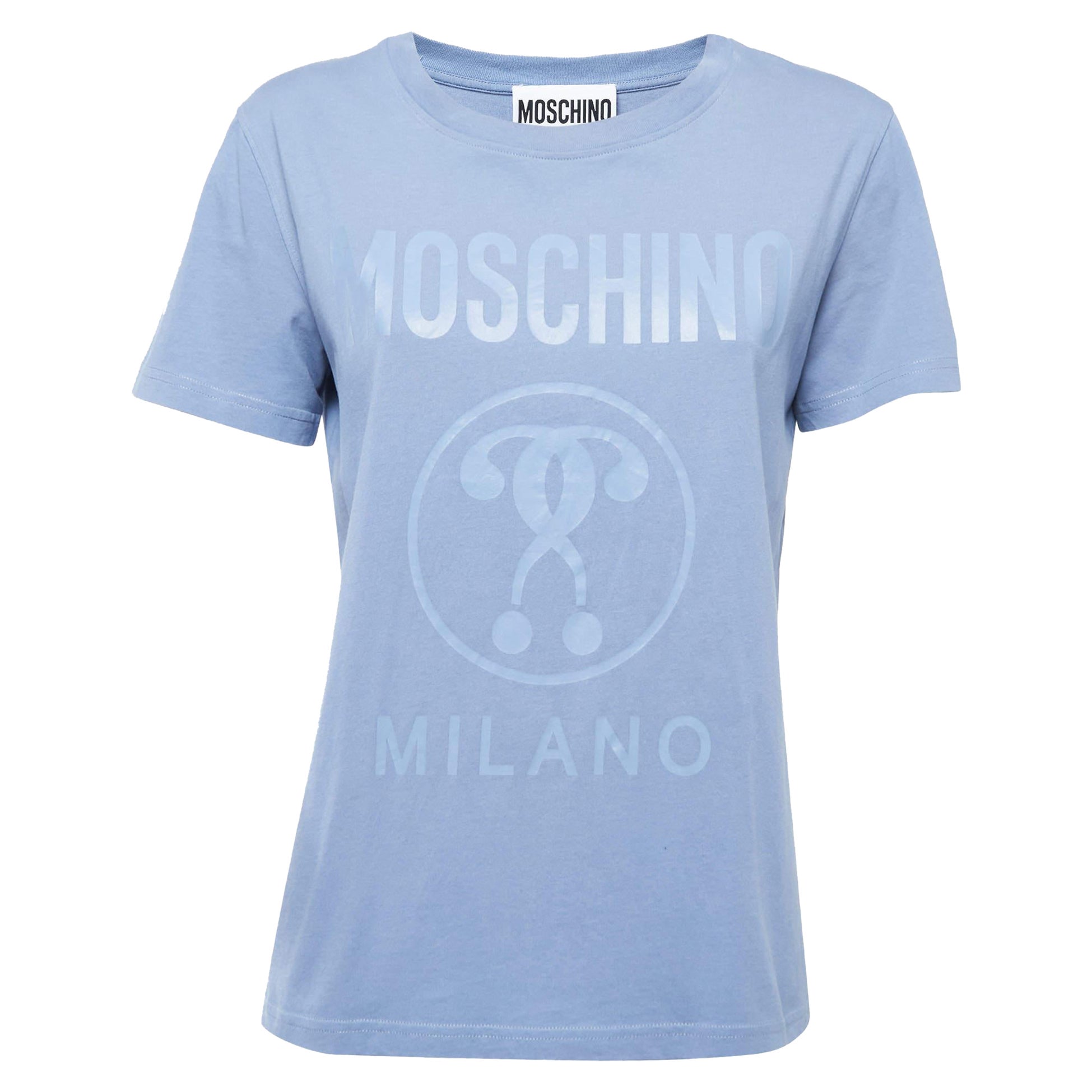 Moschino Blue Logo Print Cotton Crew Neck Short Sleeve T-Shirt M. T. I. in vendita