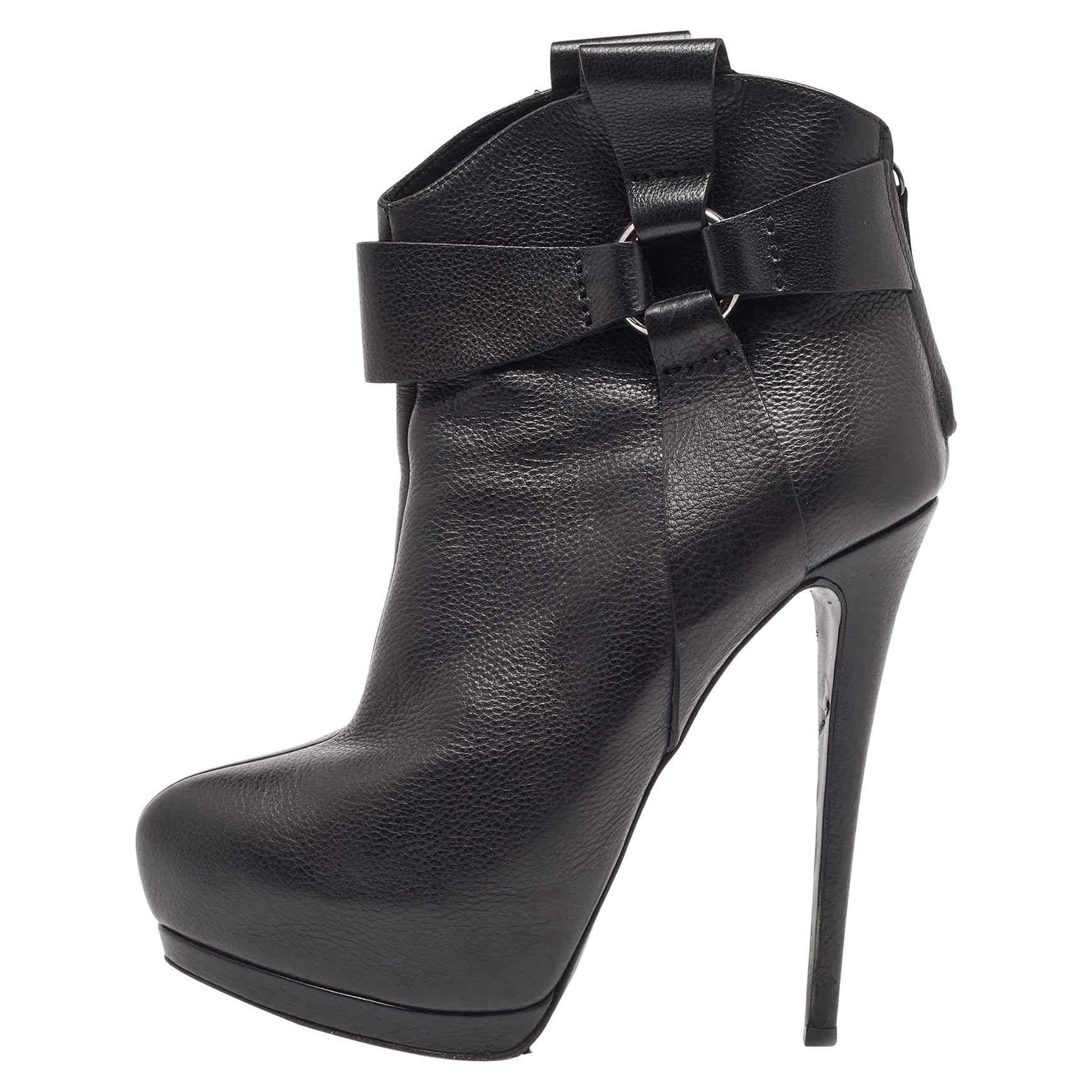 Sergio Rossi Black Leather Ankle Boots Size 39.5