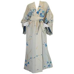 Vintage 1970s Hanae Mori Palest Blue Butterfly Silk Kimono