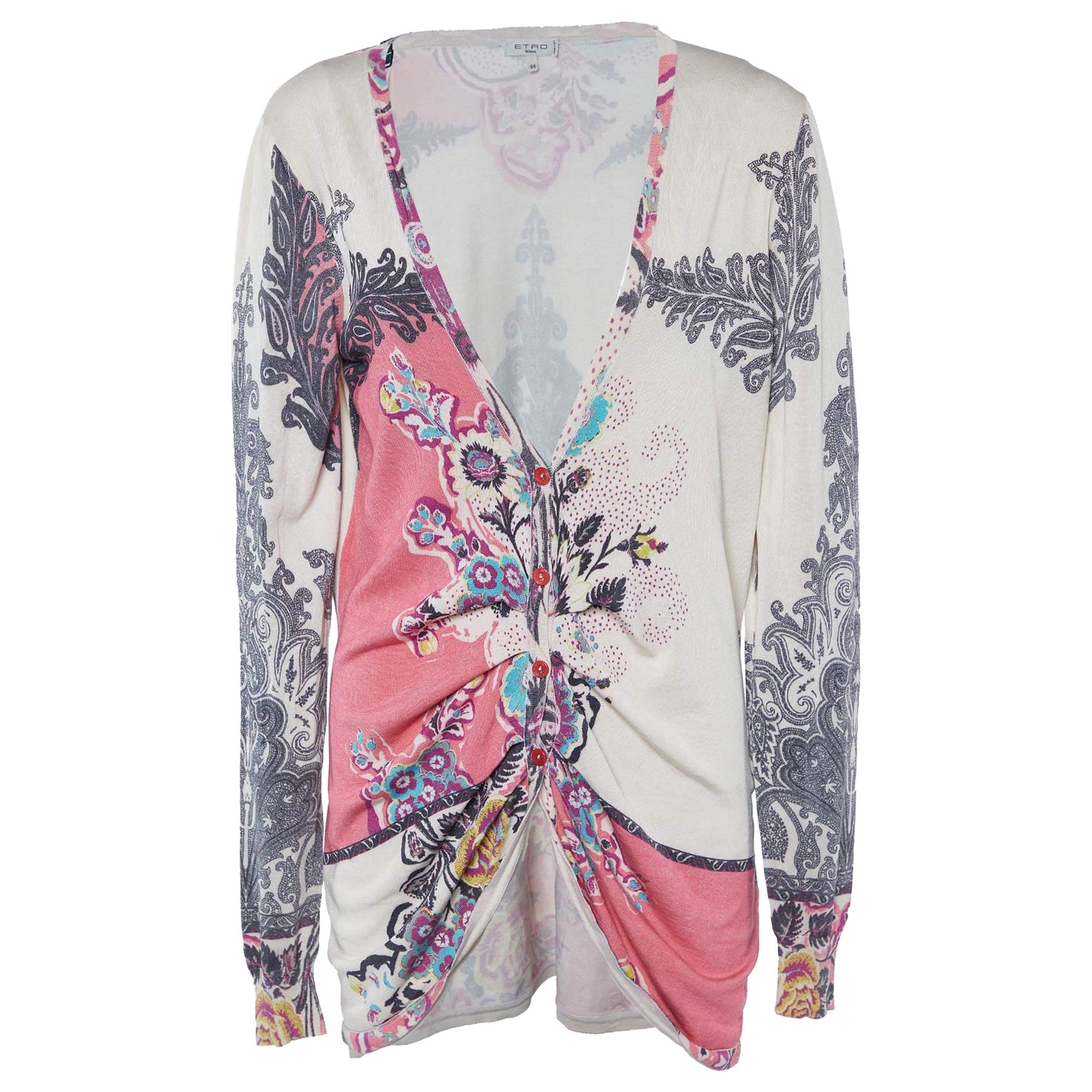 Etro Cardigan in maglia di seta stampata multicolore con bottoni sul davanti M. I.
