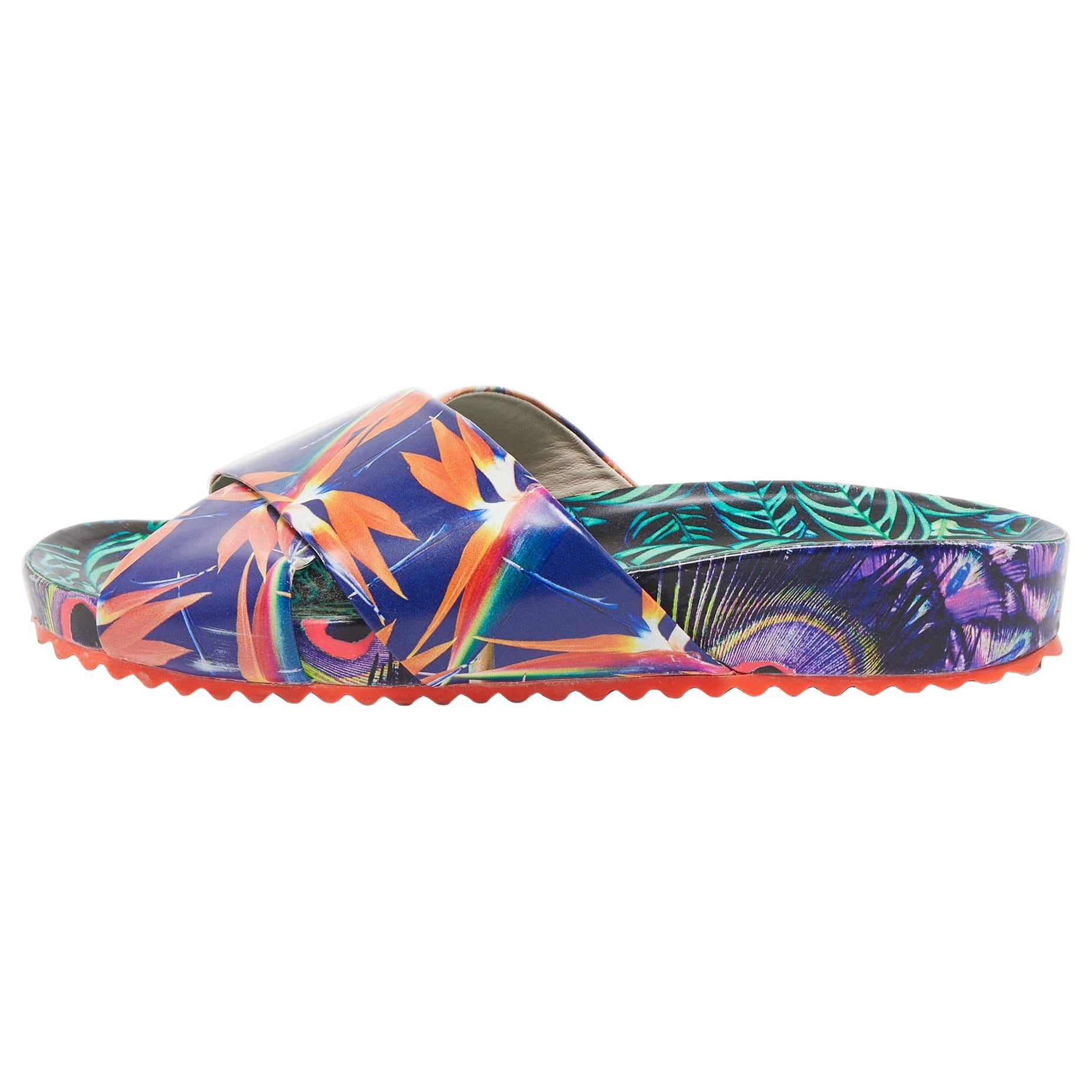 Sophia Webster Multicolor Printed Leather Slides Size 40.5 For Sale