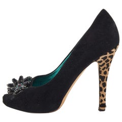Giuseppe Zanotti Suede Crystal Embellished Peep Toe Platform Pumps Size 37.5