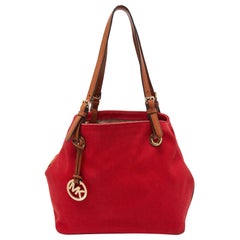 Michael Kors Red/Brown Canvas and Leather Large Raven Shoulder Bag