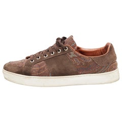 Etro Brown Brocade Fabric and Suede Low Top Sneakers Size 44