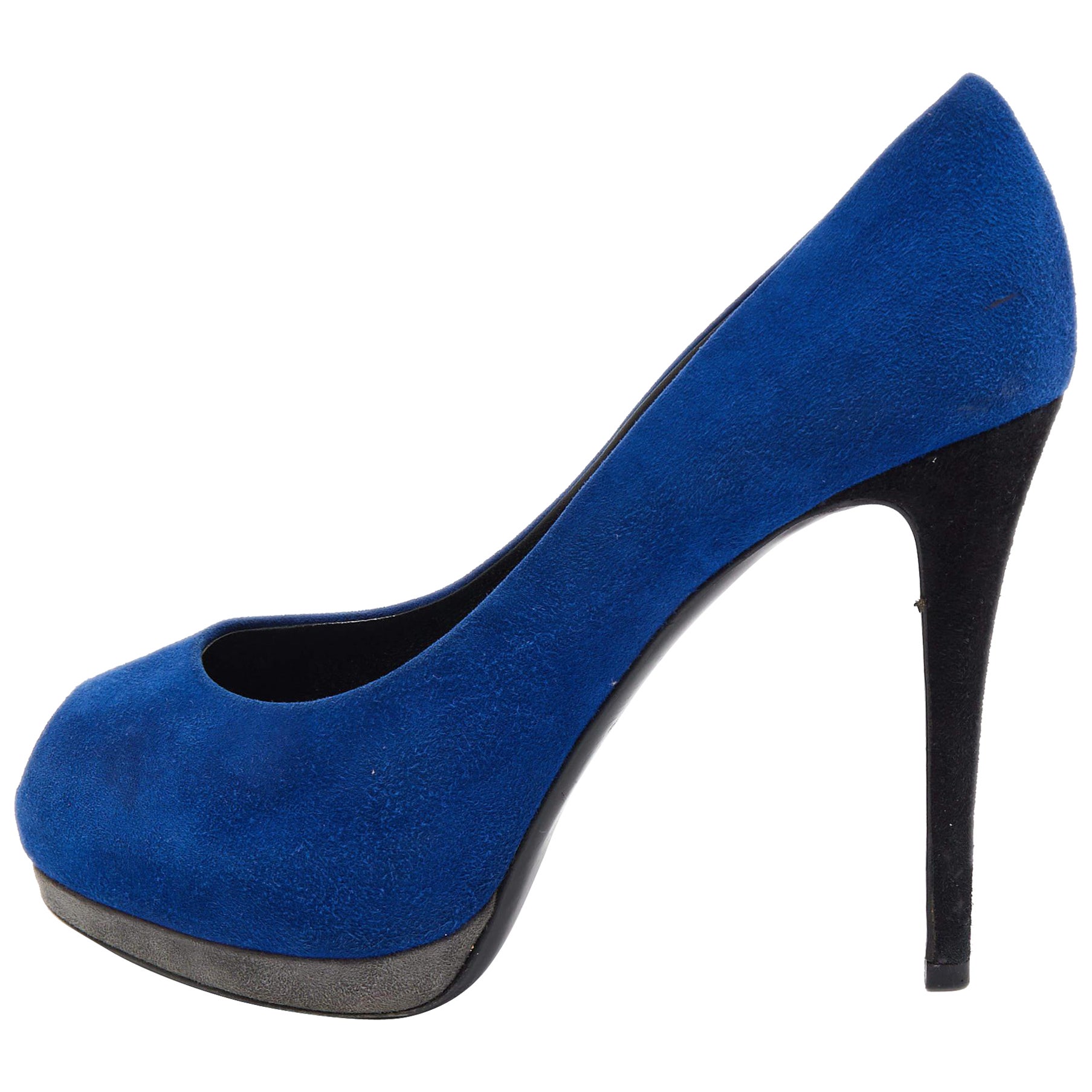 Giuseppe Zanotti, camoscio blu, punta aperta con plateau, misura 37