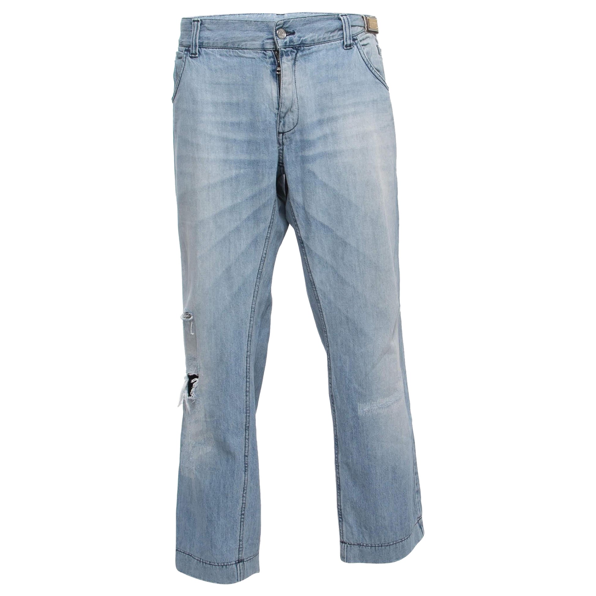 Dolce & Gabbana Blue Ripped Denim 14 Comfort Fit Jeans 4XL Waist 42" For Sale