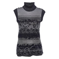 Kenzo Black Intarsia Lurex Knit Turtleneck Sweater sans manches L