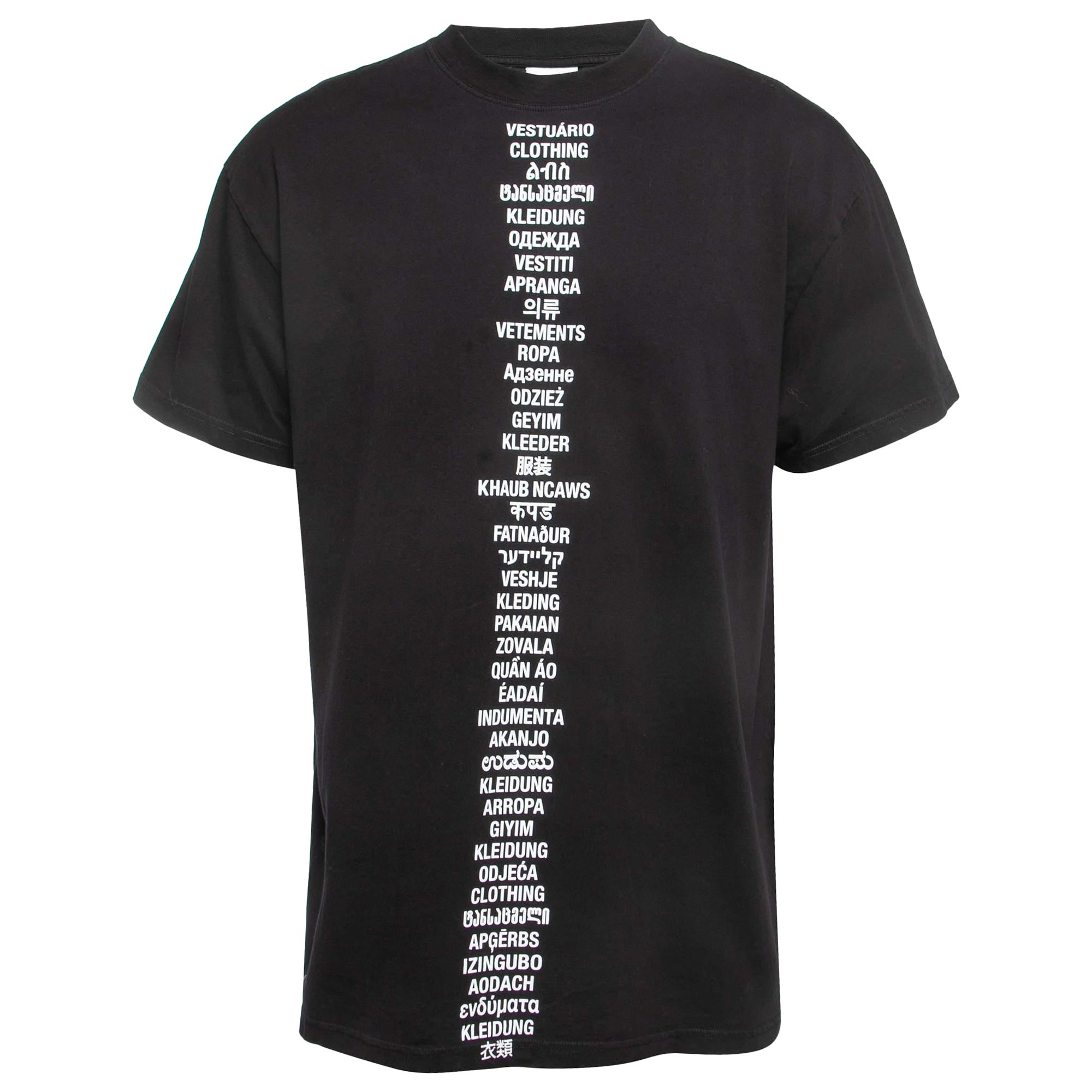 Vetements Black Languages Print Cotton Crew Neck Half Sleeve T-Shirt XS For Sale