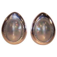 1980's Ciner Egg Shaped Silver Tone Pearl Earrings