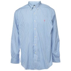 Ralph Lauren Camisa de rayas azules de algodón con botones delante y manga larga XL