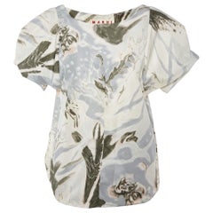 Marni Grey Printed Satin Oversized Sleeve Top L