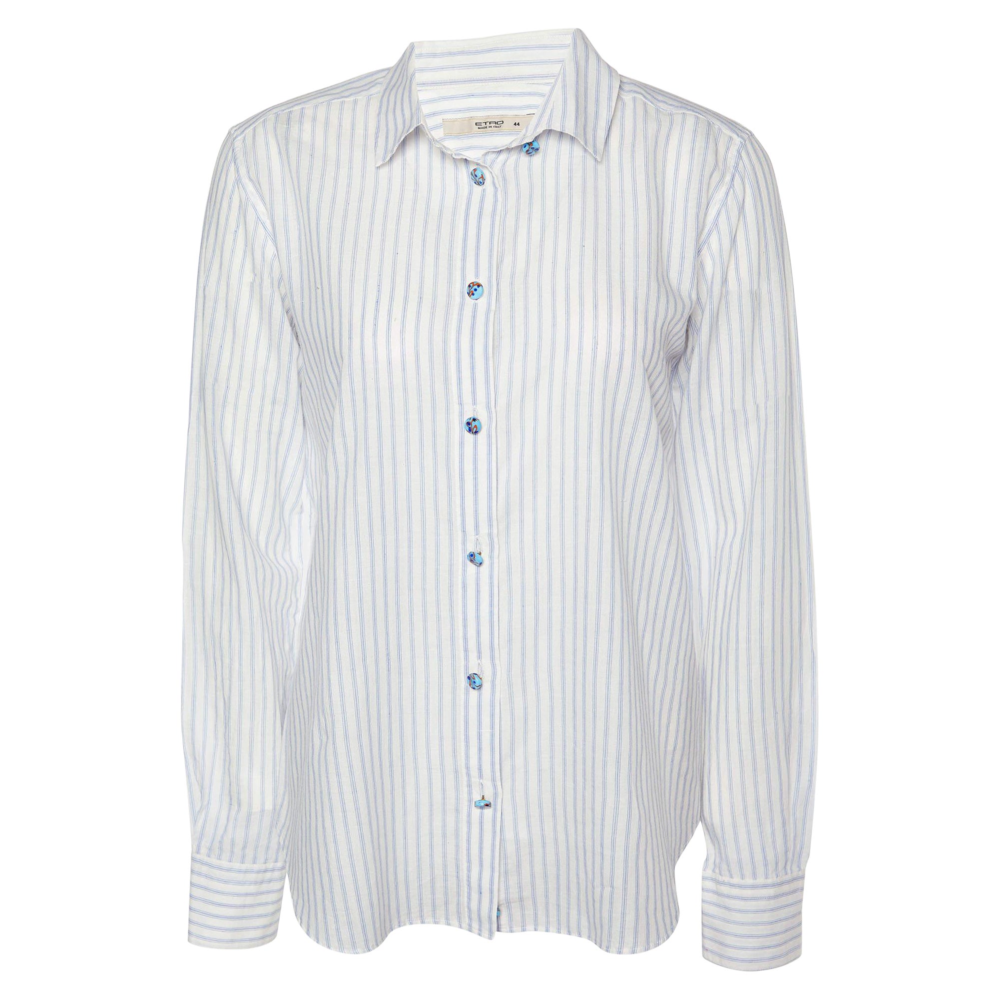 Etro White Striped Button Front Shirt M For Sale