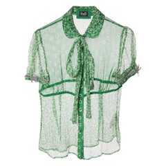 D&G Green Floral Printed Silk Neck Tie Detail Top M