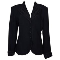 Nolan Miller Black Wool Soutache Jacket Size 8 1980s 1